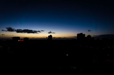 Silhouette of buildings at sunset