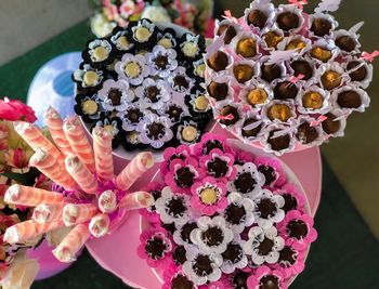 Close-up of pink flower bouquet for sale