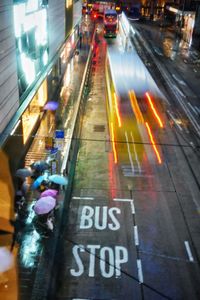 High angle view of text on street in city