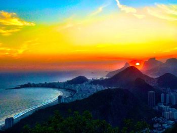 Scenic view of mountains at sunset