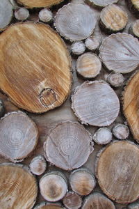 Full frame shot of tree rings on table