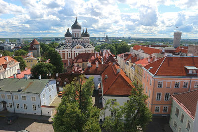 High angle view of townscape against sky