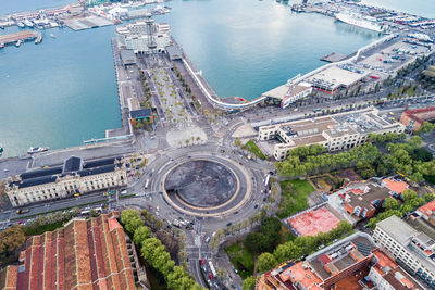 Barcelona cityscape, spain. harbor in background.