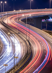 Light trails on road at night