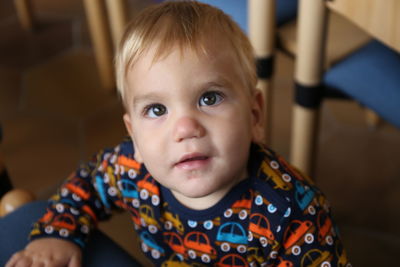 Portrait of cute baby at home