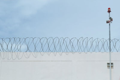 Barbed wire fence against sky