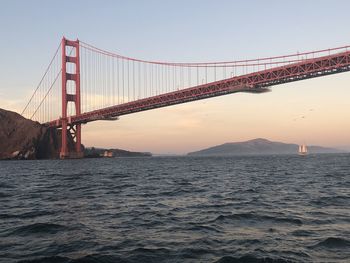 View of suspension bridge over sea