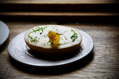 Close-up of food in plate on table