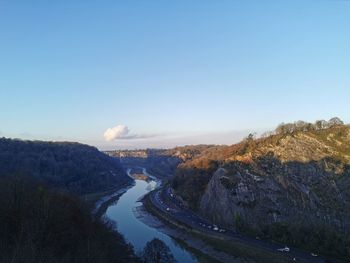 Scenic view of landscape against clear blue sky