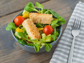 Close-up of salad in plate on table