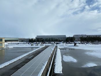 Panoramic view of snow covered landscape against sky