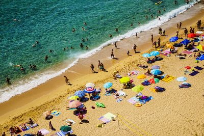 High angle view of people on beach