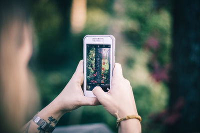 Cropped image of hand holding smart phone