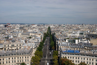 High angle view of neuilly-sur-seine against sky in city