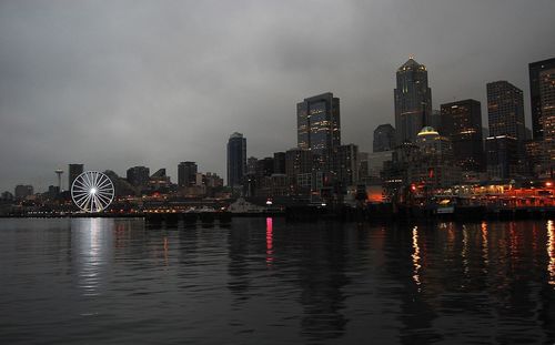Illuminated city at dusk