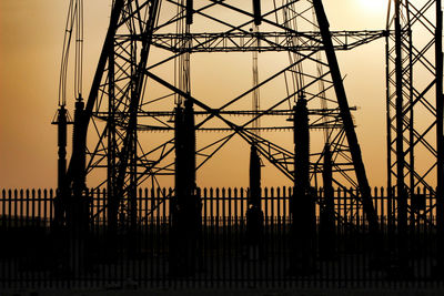 Low angle view of electricity pylon against sky