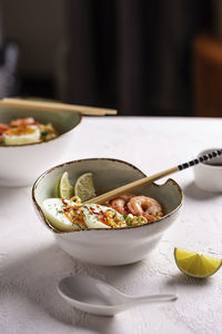 Asian ramen soup with shrimps