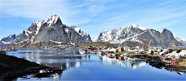 Scenic view of mountain by lake against sky