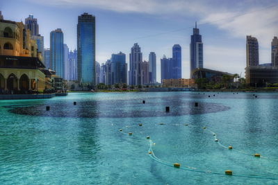 City skyline with river in background