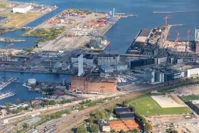 High angle view of buildings in city