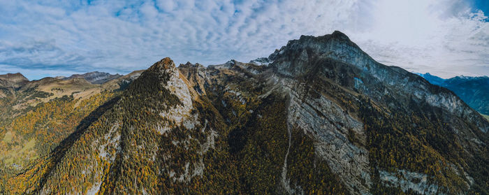 Panoramic view of rocky mountains against sky