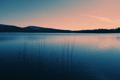 Scenic view of lake against sky during sunset