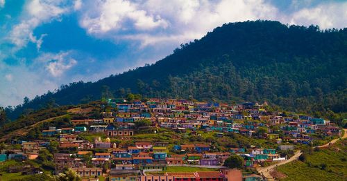 High angle view of townscape against sky