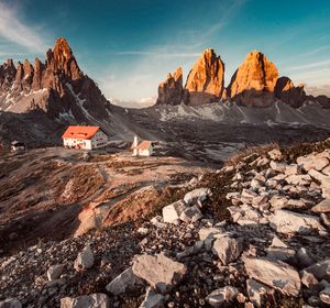 Panoramic view of landscape and mountains against sky