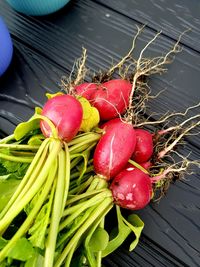 High angle view of strawberries