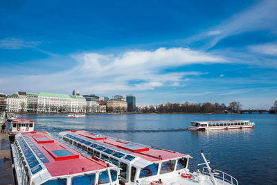 Touristic boats at the inner alster lake in hamburg