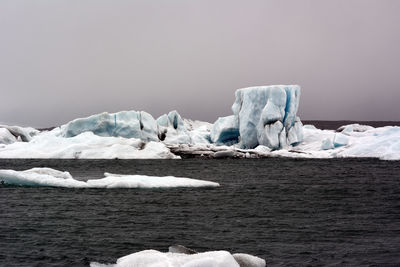 Scenic view of sea and ice against sky