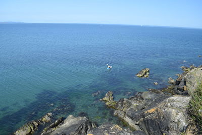 High angle view of sea against clear sky