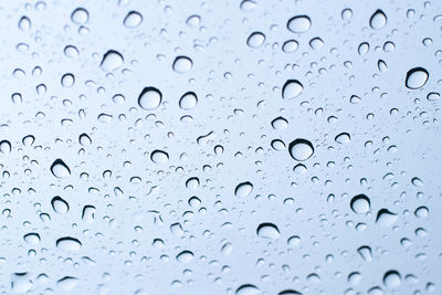 Full frame shot of raindrops on glass window