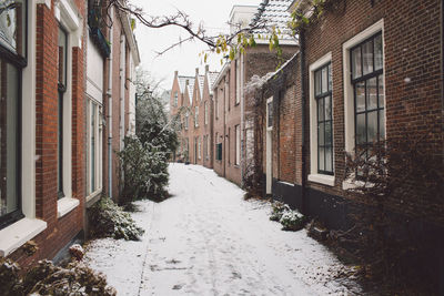 Snow covered houses against sky