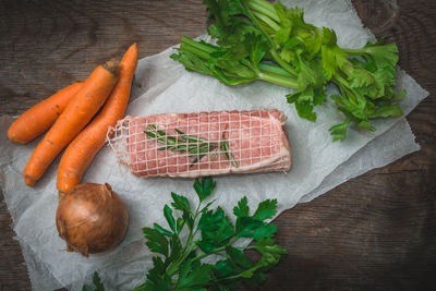 High angle view of vegetables on table