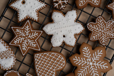 High angle view of christmas decorations on table