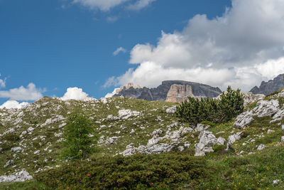 Low angle view of mountain range against sky