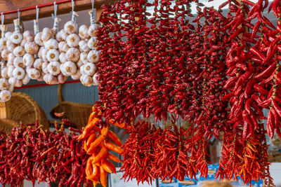 Red chili peppers for sale in market