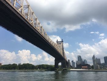 Low angle view of bridge over river against sky