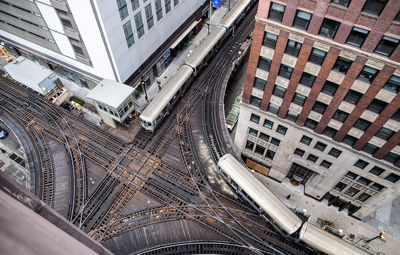 High angle view of street amidst buildings in city