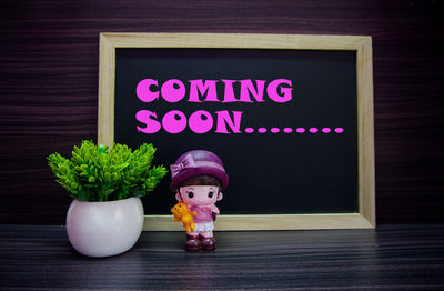 Close-up of text on table