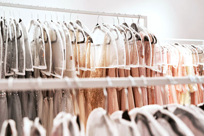 Low angle view of clothes hanging on rack