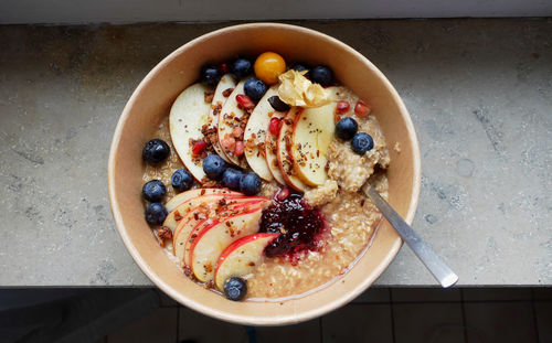 High angle view of breakfast in bowl