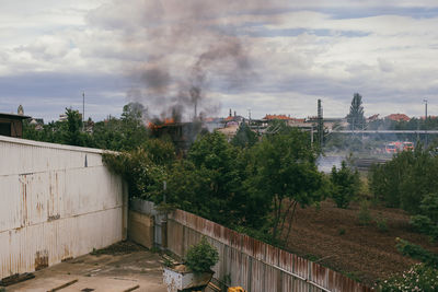 Smoke of a fire in industrial district