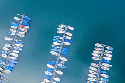 Aerial view of sailboat in sea