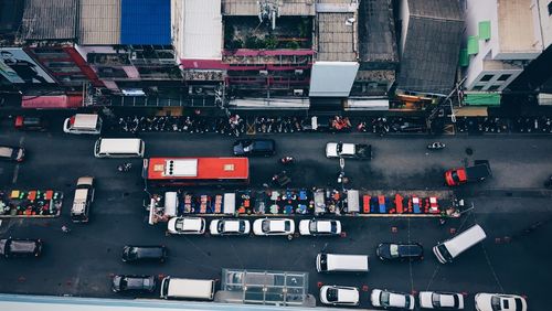 High angle view of vehicles on road