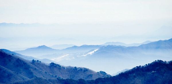 Scenic view of mountains against sky during winter