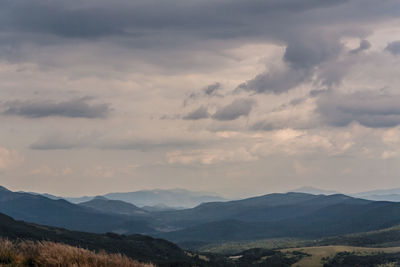 Scenic view of mountains against sky during sunset