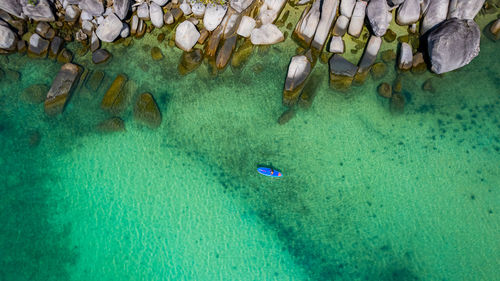 High angle view of boats in sea