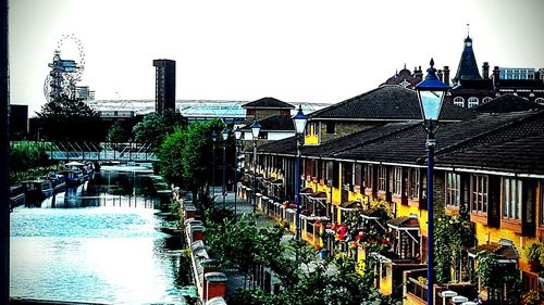 View of buildings against clear sky